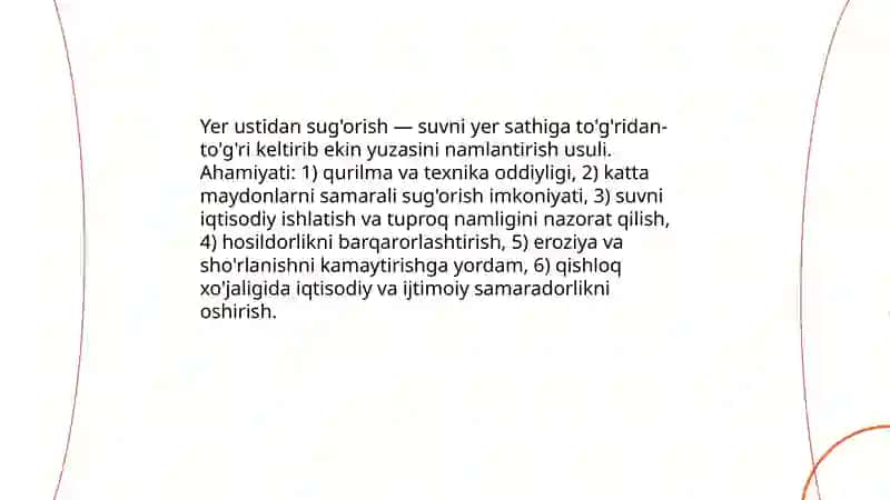 Yer ustidan sug'orish usuli va sug'orish rejimi 3