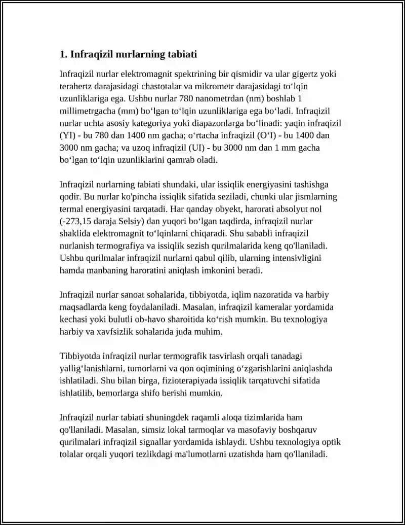 INFRAQIZIL VA ULTRABINAFSHA NURLARNING TABIATI. AFFERENT INNERVATSIYASI HAQIDA TUSHUNCHA 3