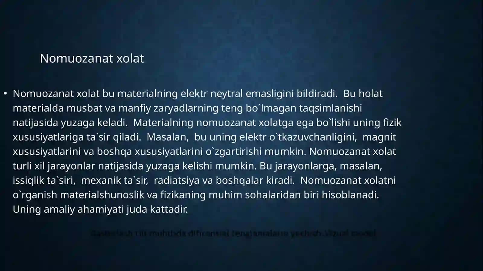 Nomuozanat xolatdagi zaryat tashuv chilar relakatsiyasi hodisasini modellashtirish 3