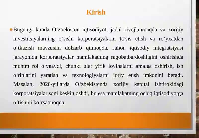 Korporatsiyalarni ta'sis etish va rivojlantirish 3
