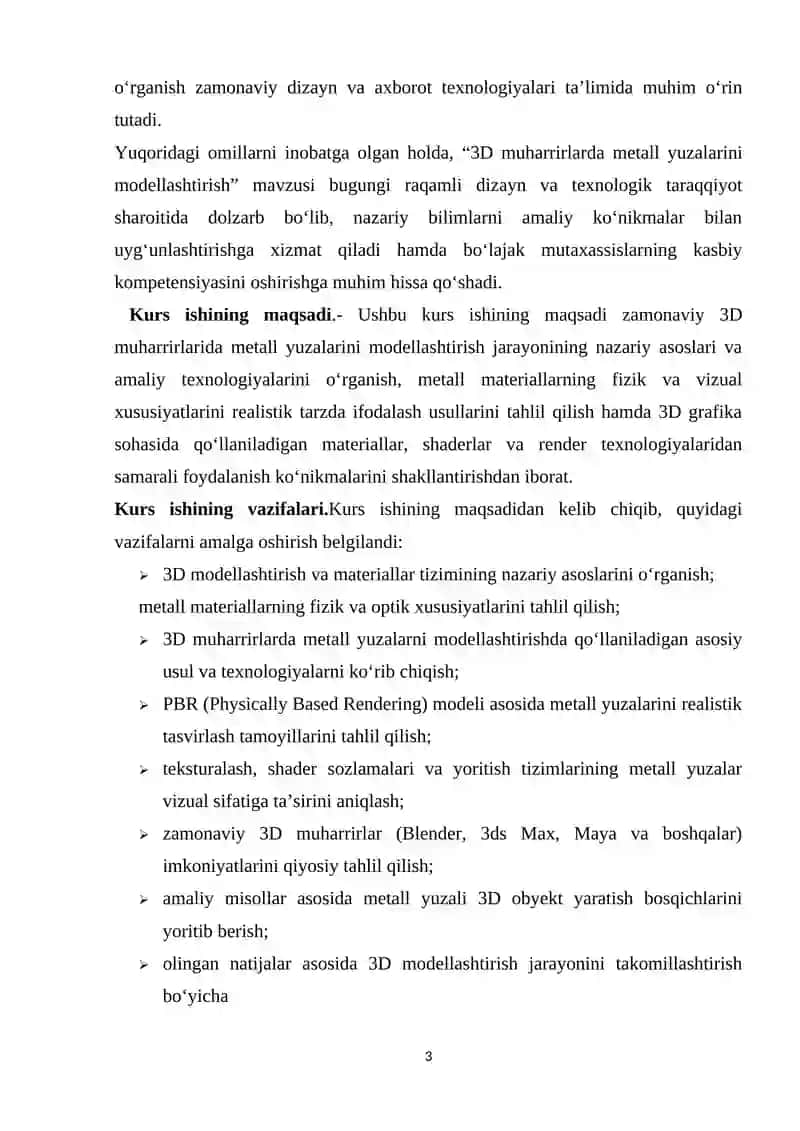 3D MUHARRIRLARDA METALL YUZALARINI MODELLASHTIRISH 3