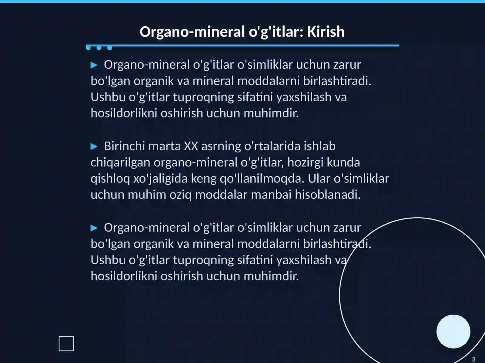 Mevachilikda organo-mineral o'g'itlarni hisob kitob qilish 3