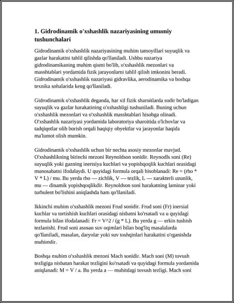 GIDRODINAMIK O'XSHASHLIK NAZARIYASI 3