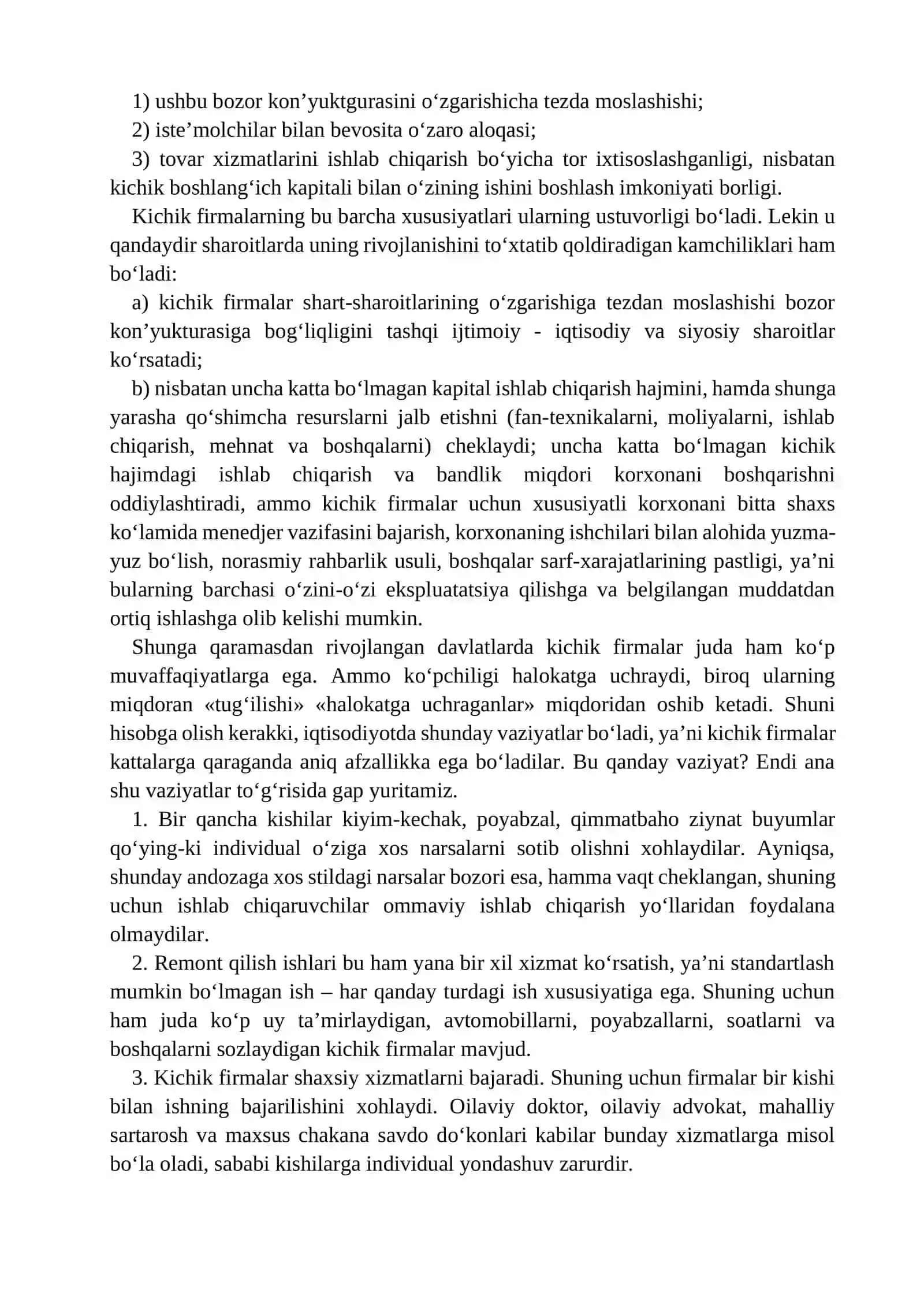 KICHIK BIZNESNING MOHIYATI VA XUSUSIYATLARI 3