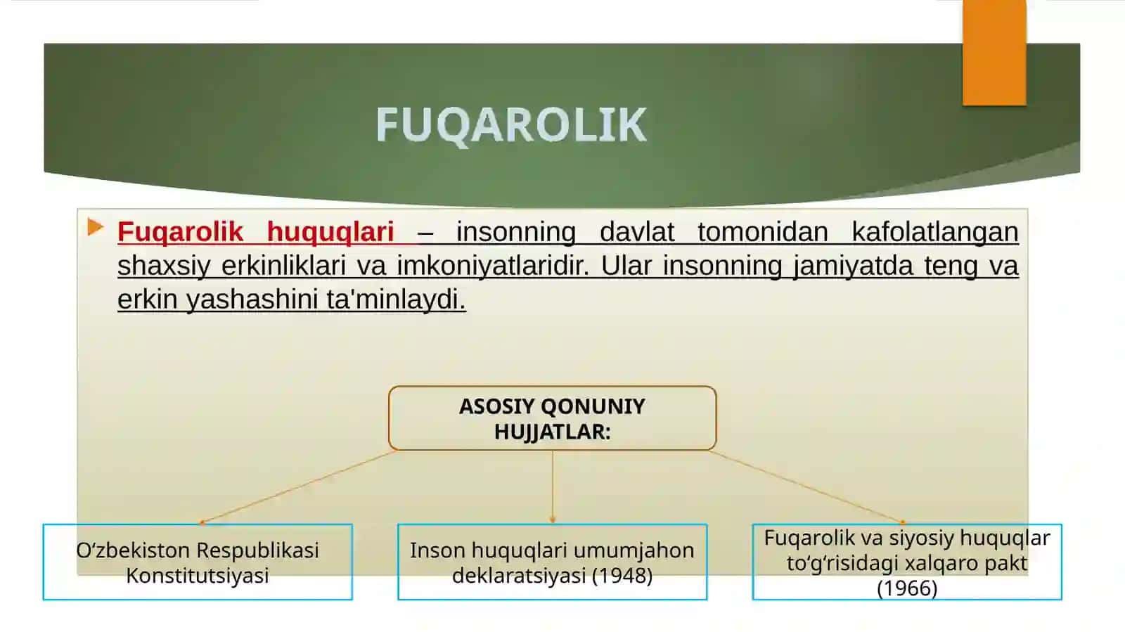 “FUQAROLARNING SHAXSIY, SIYOSIY, IQTISODIY, MA’DANIY VA EKOLOGIK HUQUQLARI” 3
