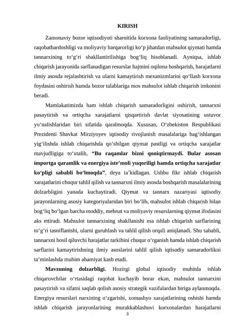 Qiymat va tannarx nazariyasi, ishlab chiqarish sarflarini kamaytirishning ilmiy asoslari. Mahsulot ishlab chiqarish tannarxini hosil qiluvchi harajatlarni guruhlash 3
