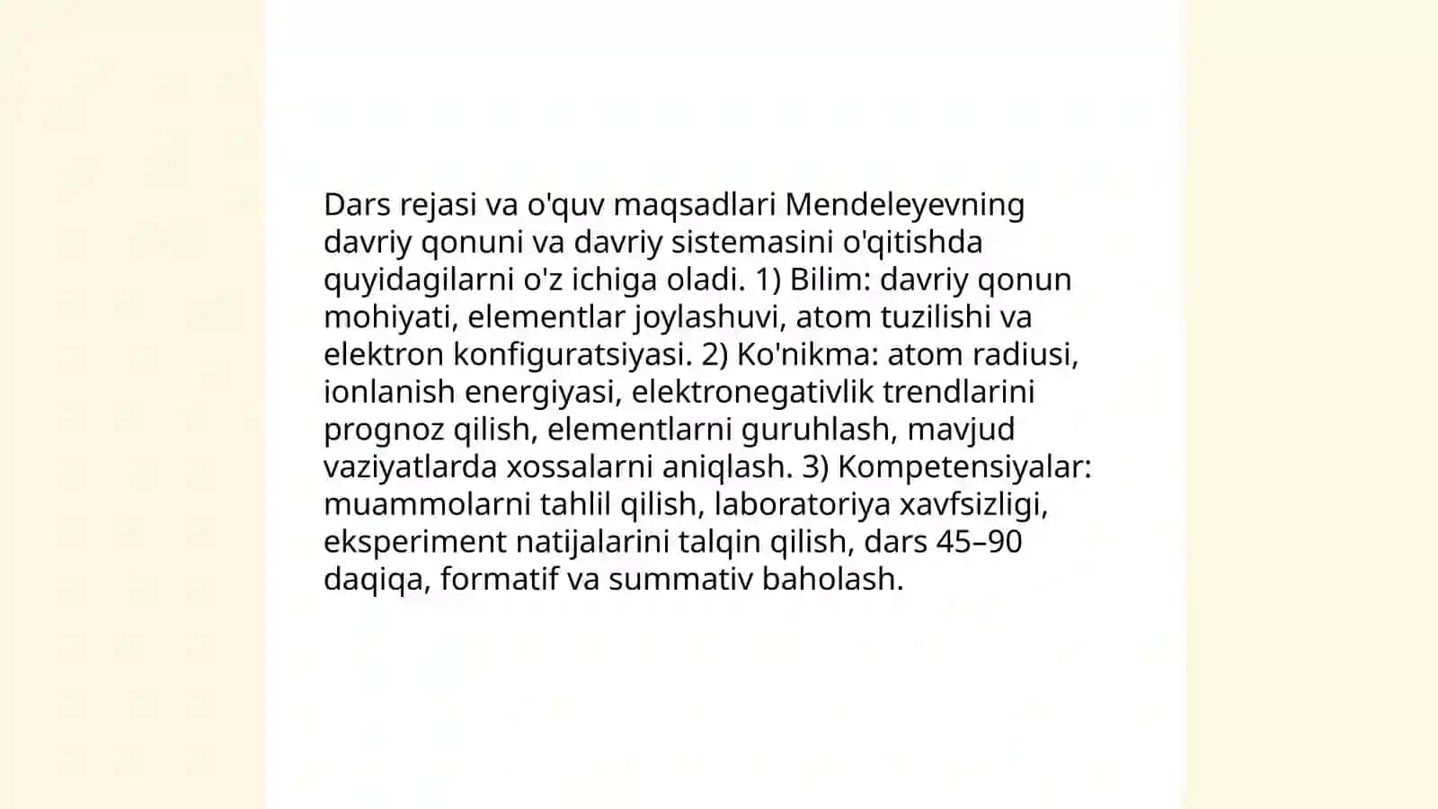 Kimyo kursida D.1. Mendeleyevning davriy qonuni va davriy sistemasini o'qitish 3