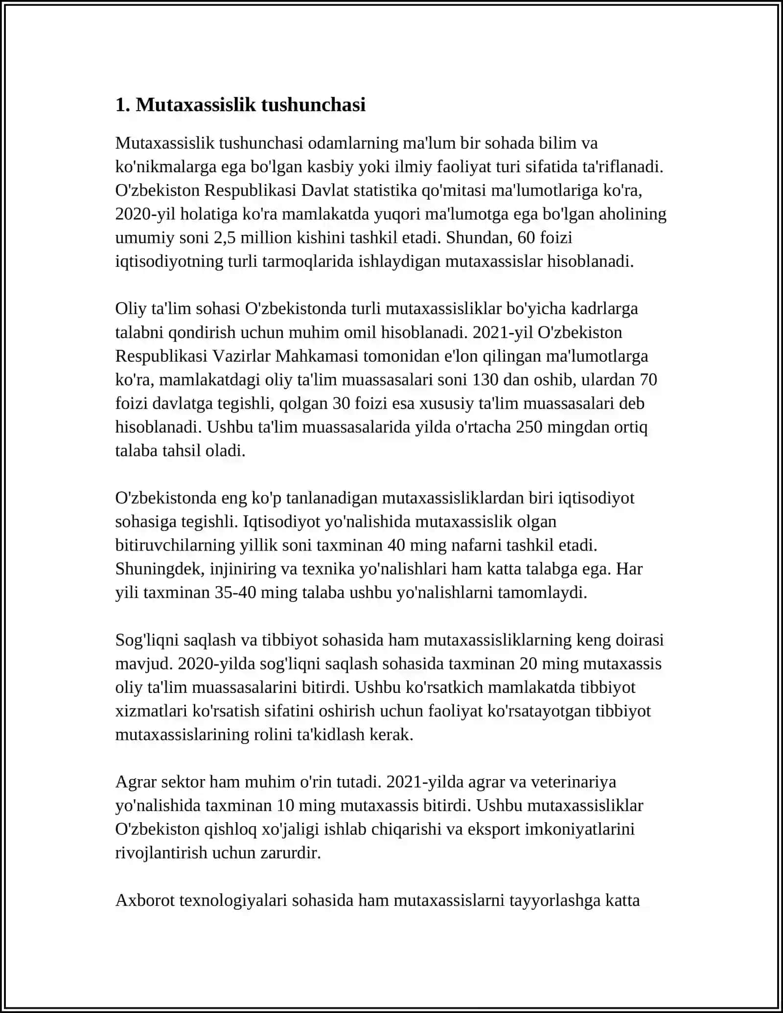 "MUTAXASSISLIGIM HAQIDA" MIKROMAVZU DOIRASIDA TERMINOLOGIK GLOSSARIY 3