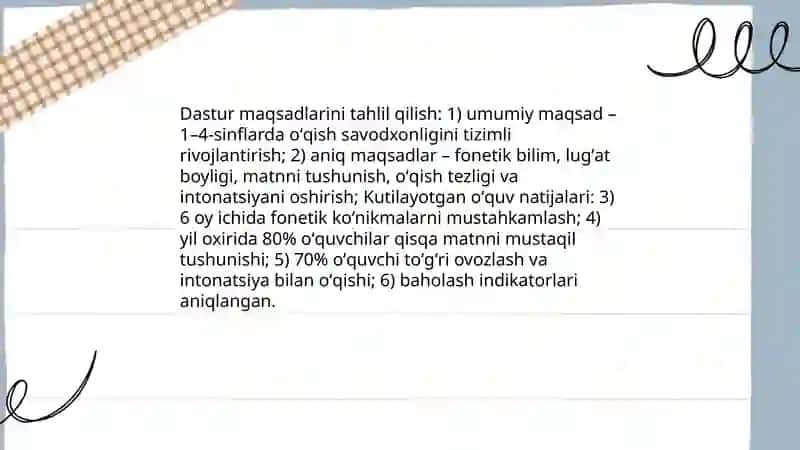 Boshlangʻich sinfda oʻqish savodxonligi dasturini tahlil qilish 3