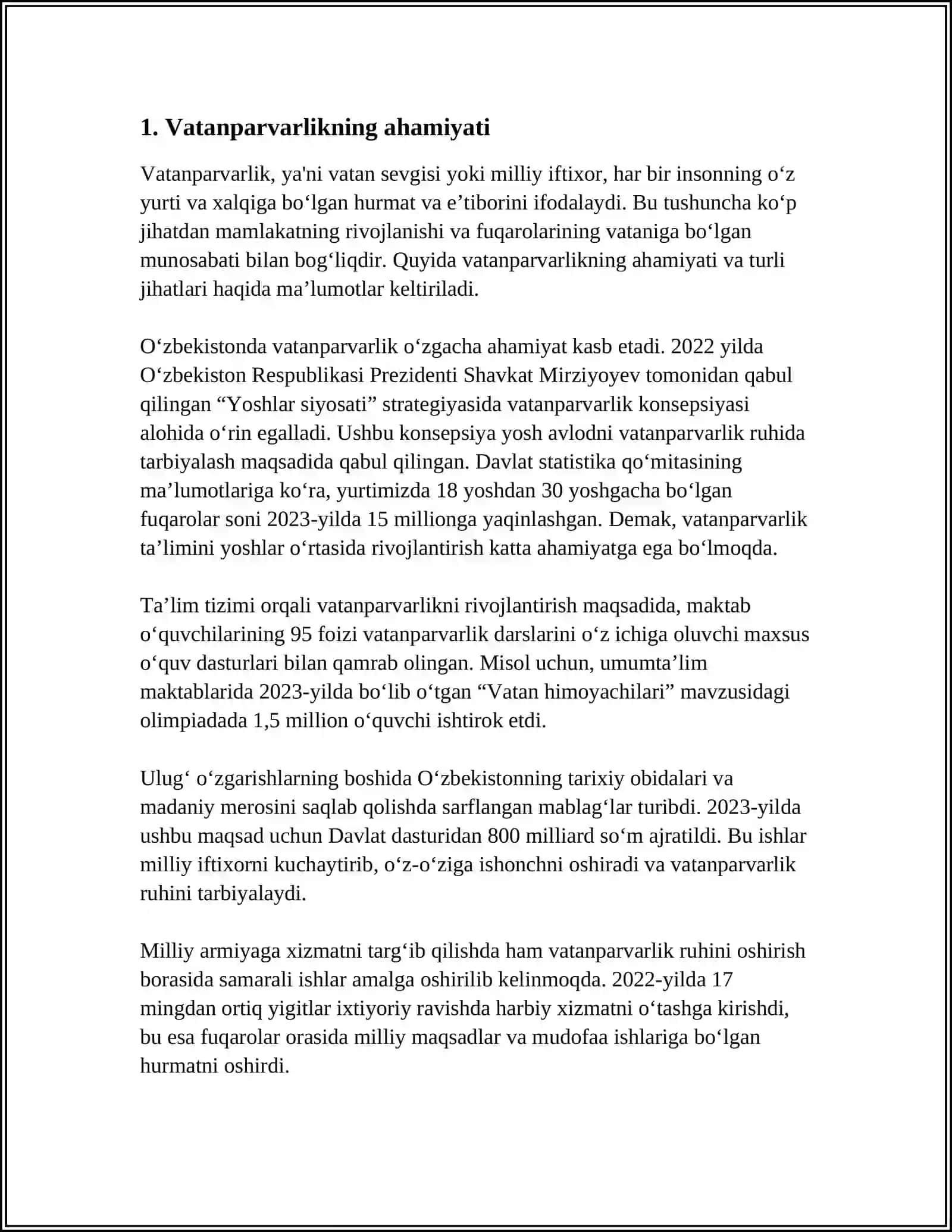 MUSTAQIL ISH Mavzu: VATAN VA VATANPARVARLIK TURKUMIGA TARBIYAVIY TADBIRLAR 3
