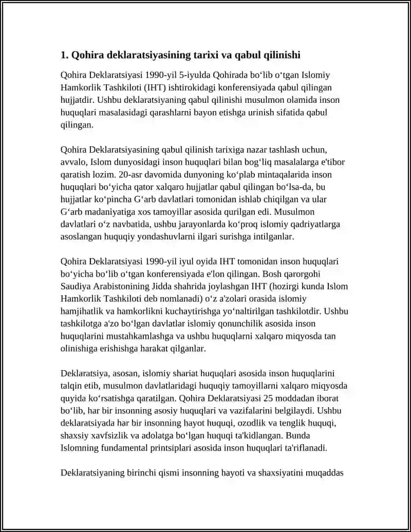 REFERAT Mavzu: QOHIRA DEKLARATSIYASI 3