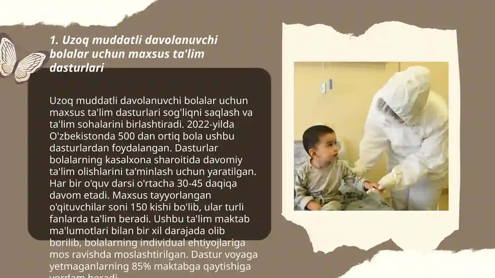 Tibbiyot muassasalari statsionarlarida uzoq muddatli davolanayotgan bolalar uchun ta'lim muhitini yaratish va qoʻllab quvvatlash 3