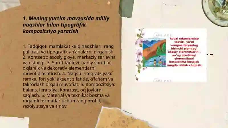 Mening yurtim mavzusida badiy shiriftlar asosida kompazitsiya ishlash 3