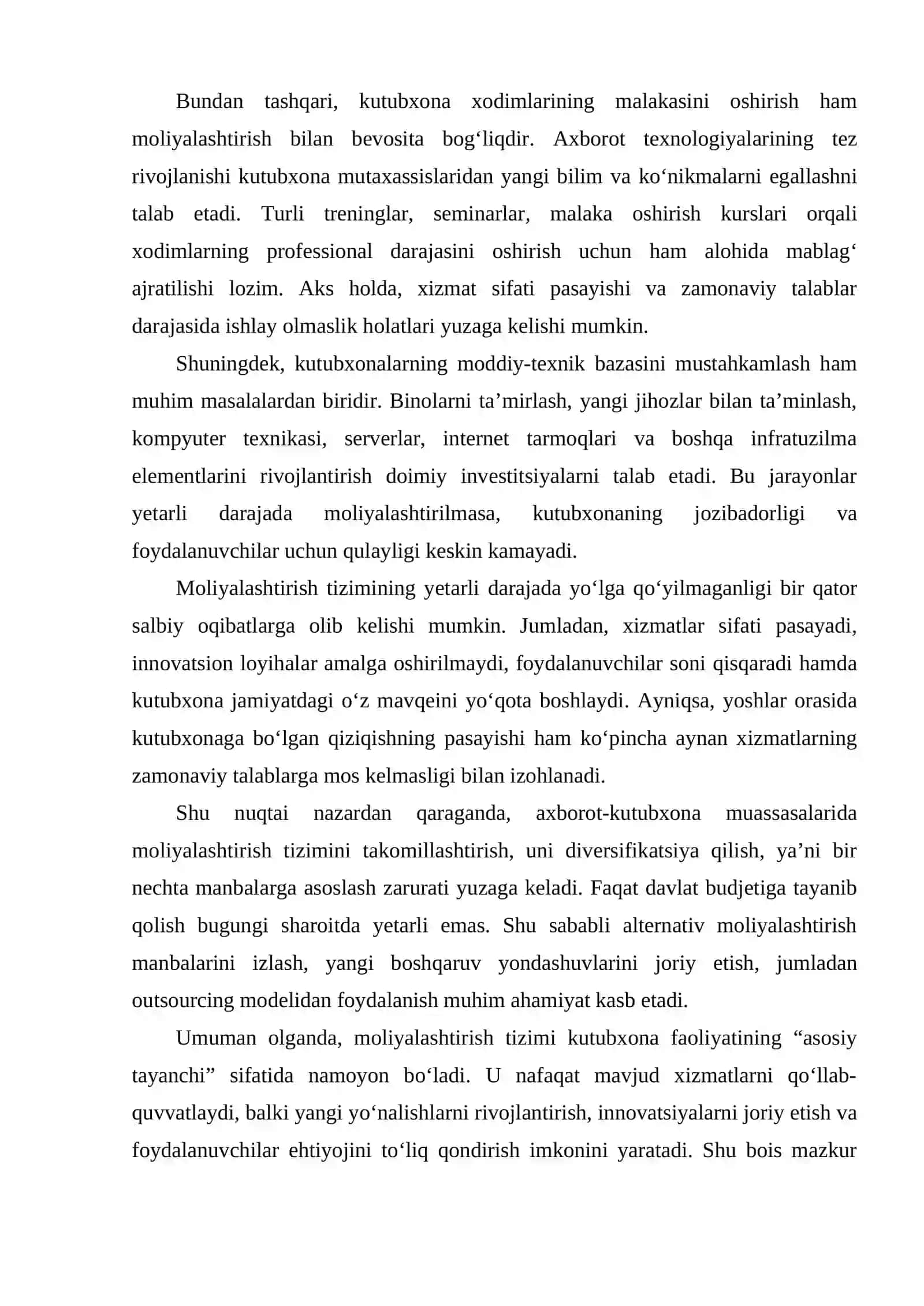 Outsourcing modeli asosida axborot-kutubxona muassasalarida alternativ moliyalashtirish rejasini ishlab chiqish 3