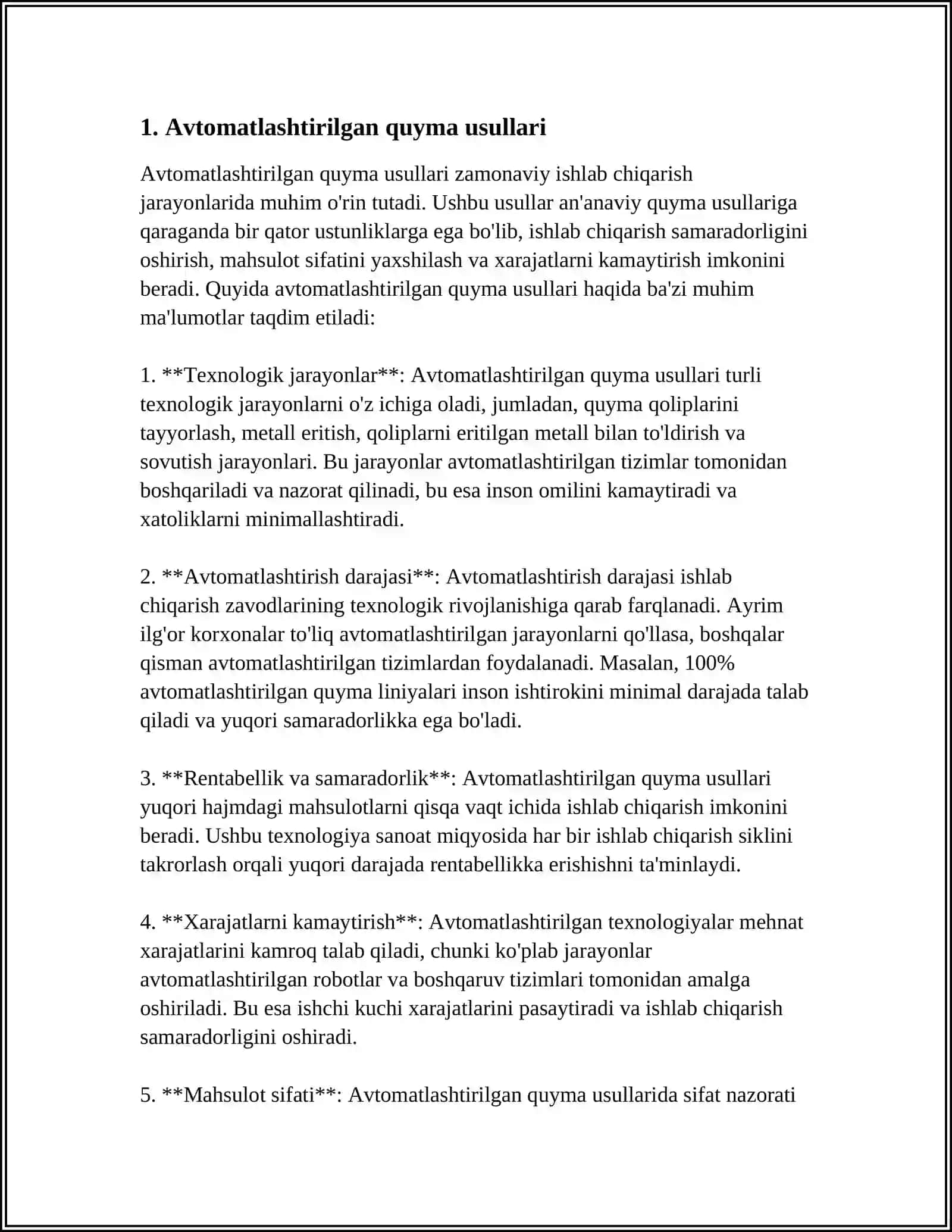 MUSTAQIL ISH Mavzu: QUYMAKORLIK USULLARINI AVZALIGLARI VA KAMCHILIKLARI 3