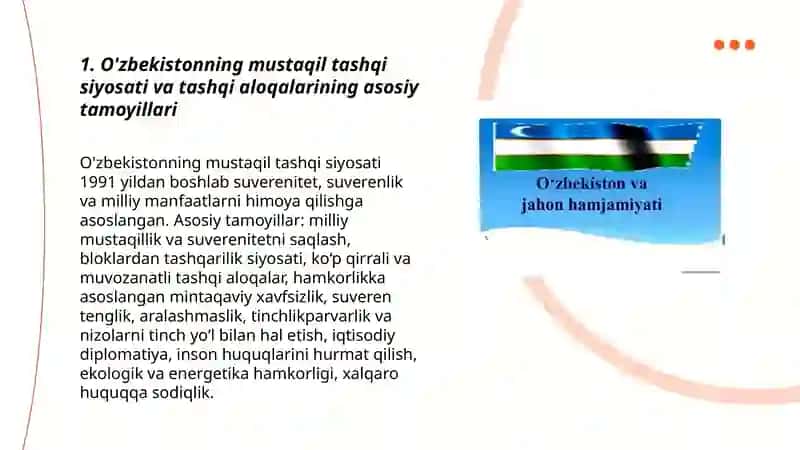 O'zbekiston Xalqaro aloqalari va jahon hamjamiyatidagi o'rni 3