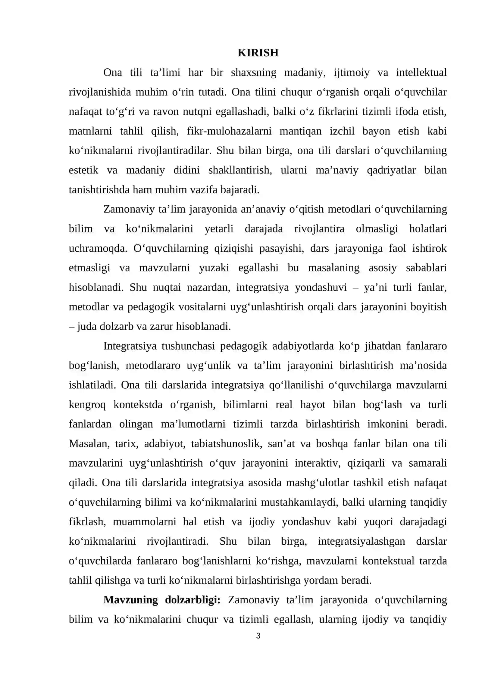 ONA TILI DARSLARIDA INTEGRATSIYA ASOSIDA MASHG‘ULOT TASHKIL ETISH 3
