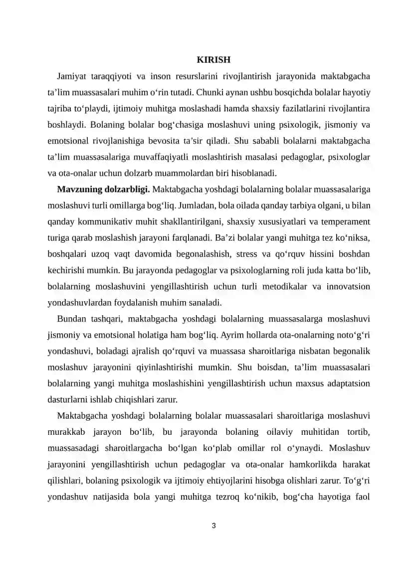 Maktabgacha yoshdagi bolalarning bolalar muassasalari sharoitlariga moslashuvi xususiyatlari 3