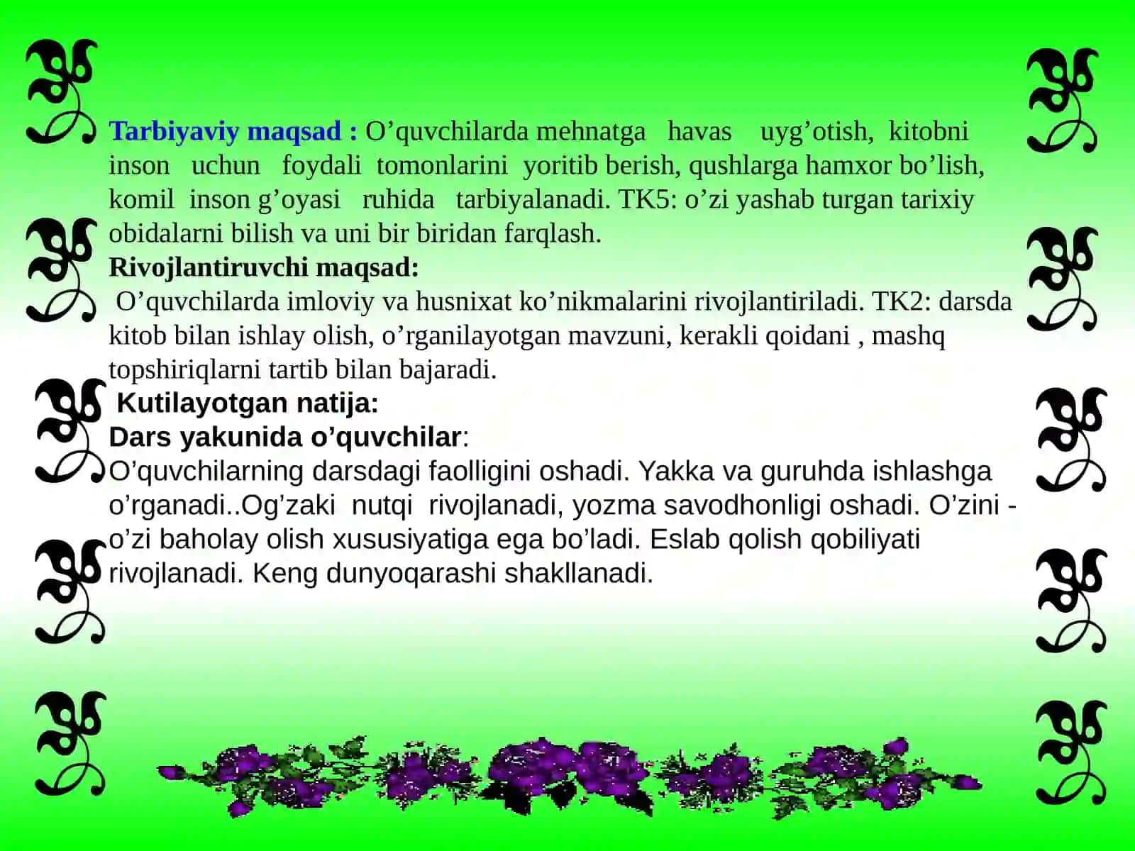 4-sinf Ona tili dars ishlanma. Otlarning kelishik qo'shimchalari bilan qo'llanilishi 3