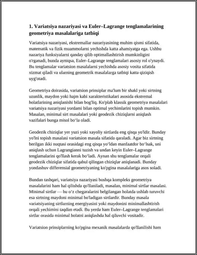 EKSTREMUMLAR NAZARIYASINING GEOMETRIYA VA MEXANIK MASALALARGA TATBIQLARI 3