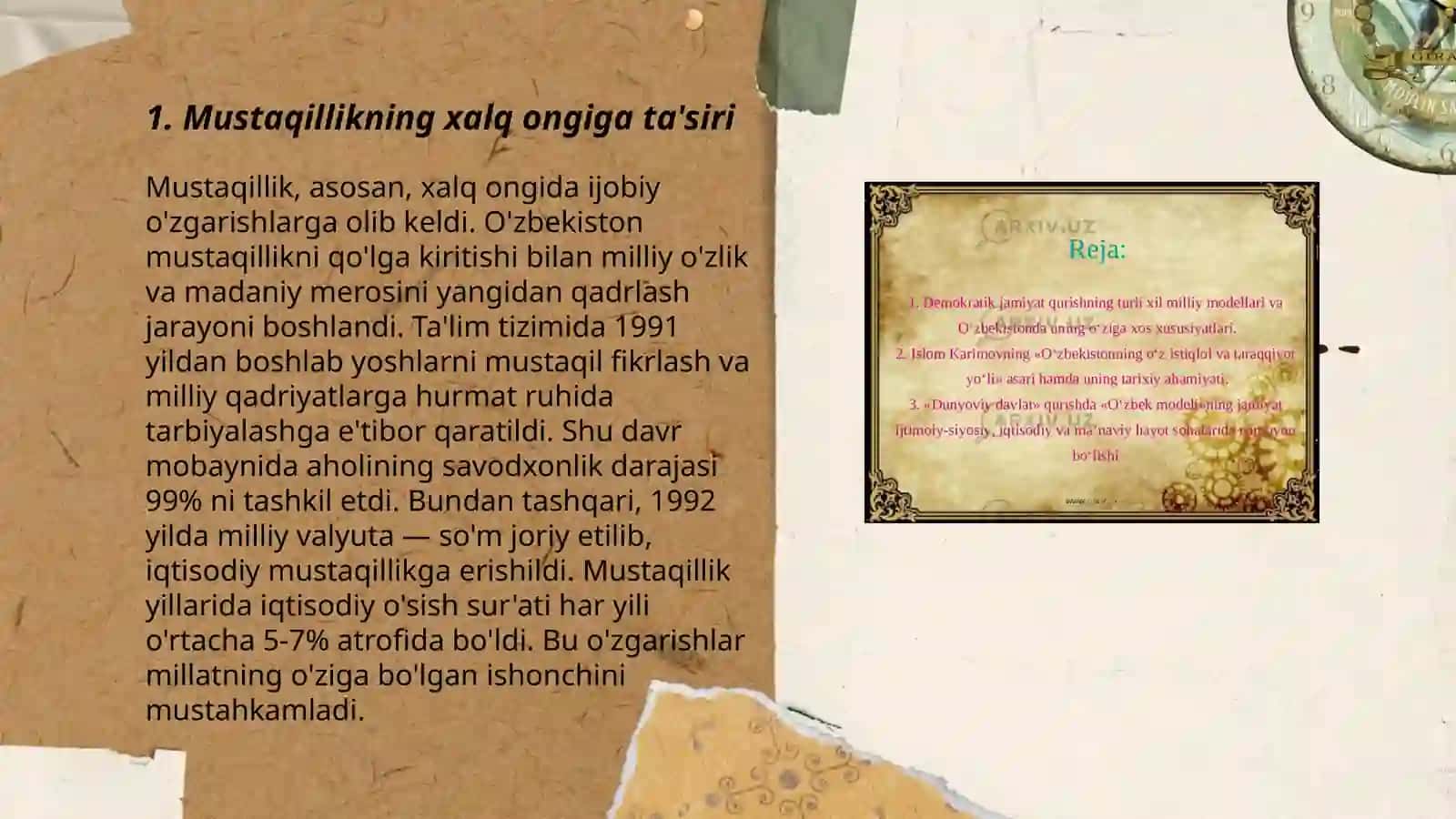 Mustaqillik sharoitida milliy mafkurani shakllantirish va uning yordamida milliy g‘oyani xayotga tatbiq etish zaruratining paydo bo‘lganligi 3