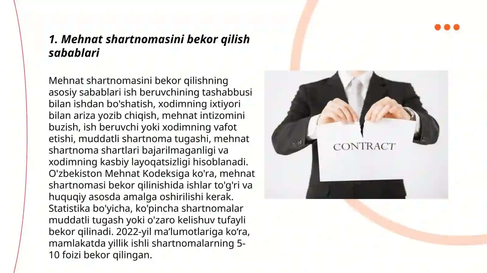 Taraflar ixtiyoriga bog‘liq bo‘lmagan holatlar bo‘yicha mehnat shartnomasini bekor qilish tushunchasi va asoslari 3