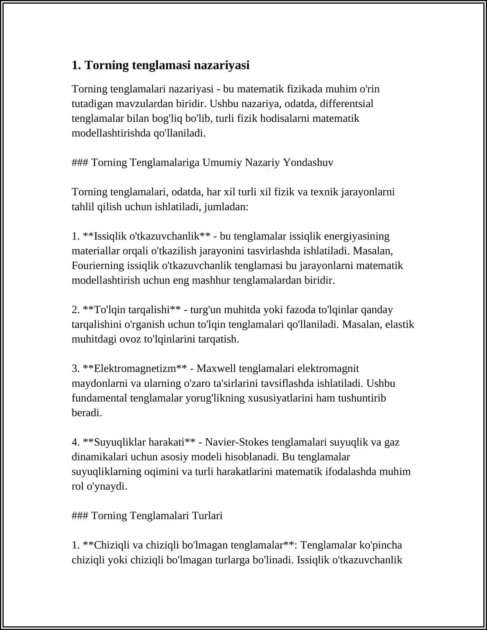 TORNING TEBRANISH TENGLAMASINI DALAMBER USULI VAOʻZGARUVCHILARINI AJRATISH FEʼRE USULI BILAN YECHISH 3