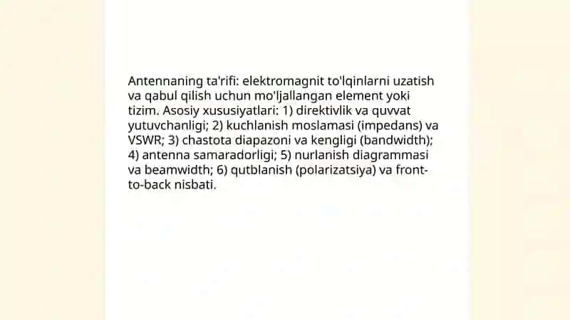 Antennalarning asosiy xarakteristikalari va paramertlari 3