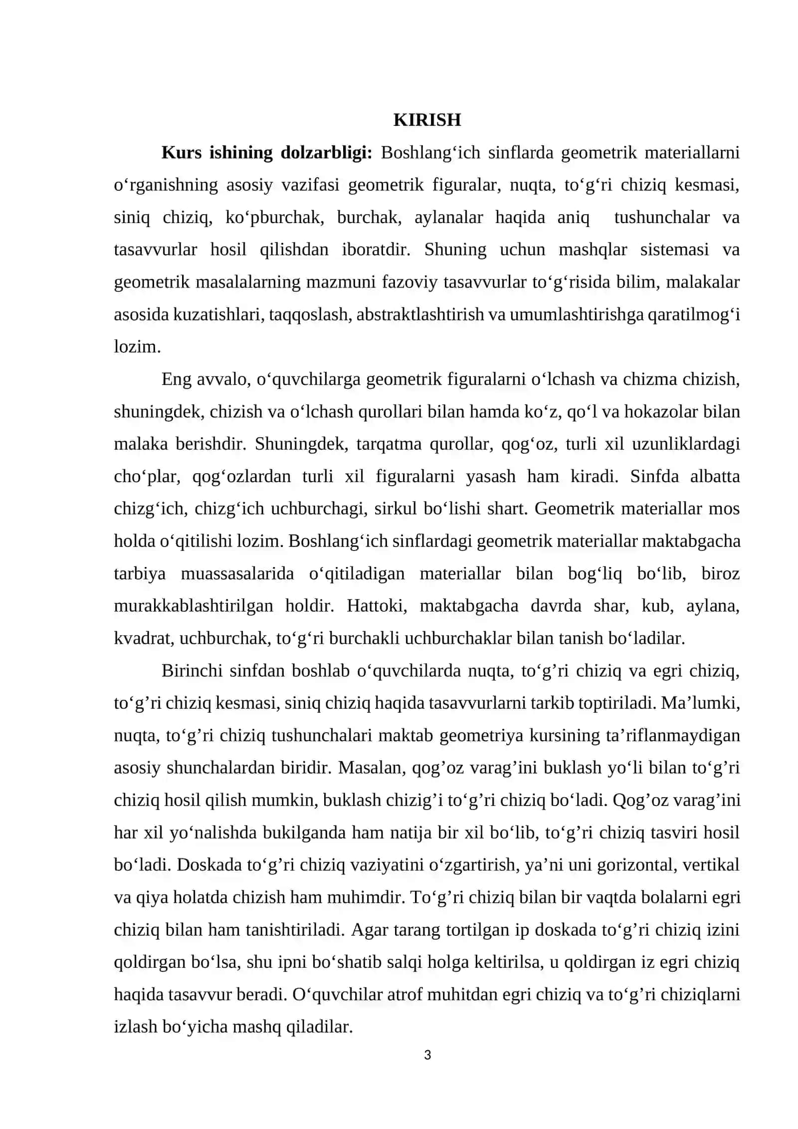 BOSHLANG‘ICH SINFLARDA GEOMETRIK MATERIALLAR (KESMA)NI O‘RGANISH METODIKASI 3
