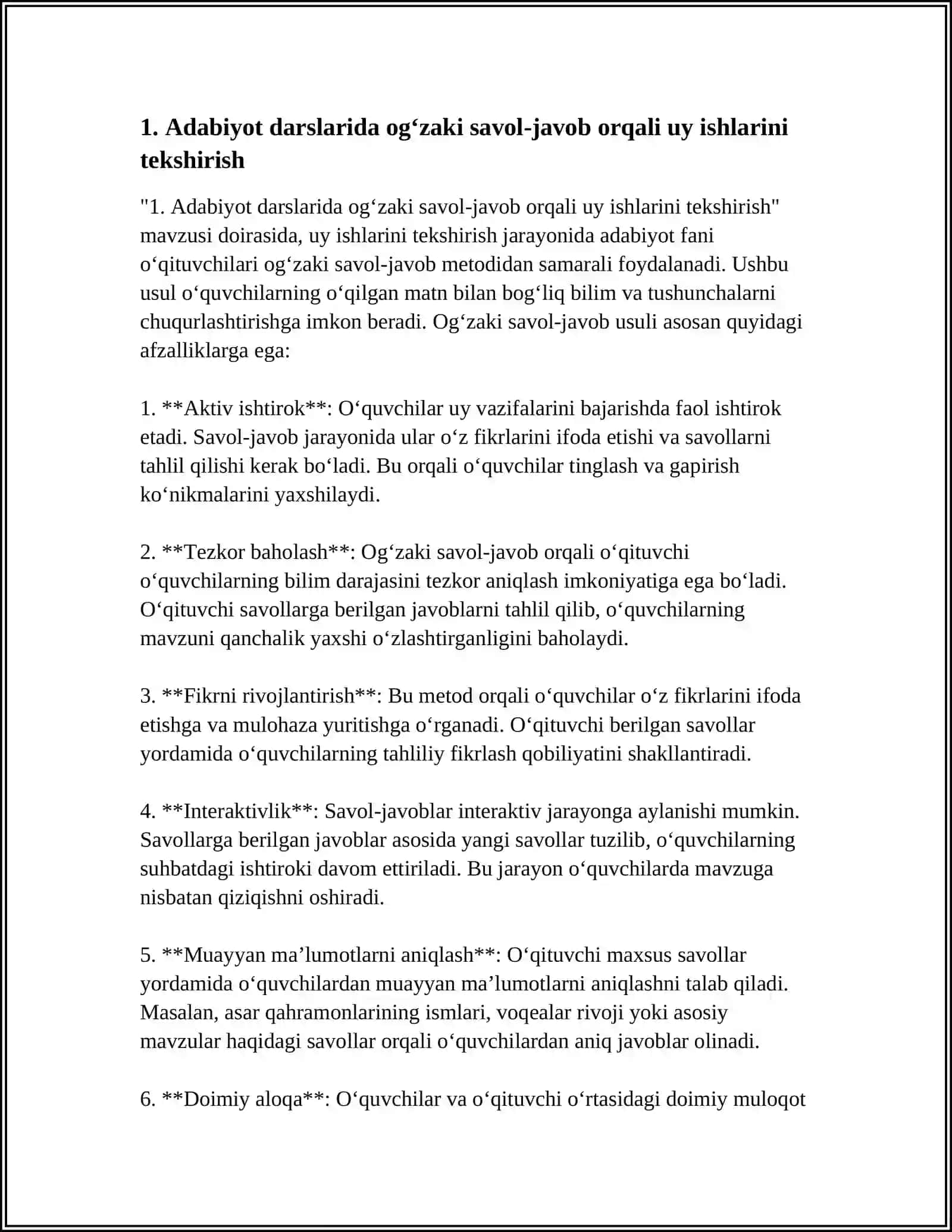ADABIYOT DARSLARIDA UY ISHLARINI TEKSHIRISH USULLARI 3