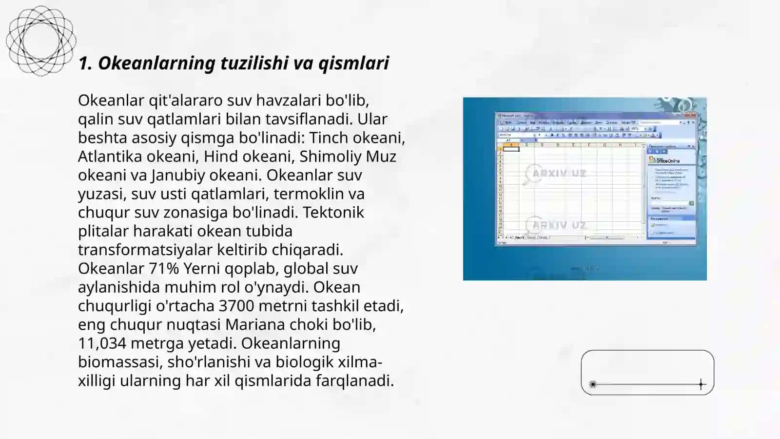Har bir okeanning gidrografik xususiyatlari jadvalini tuzish 3