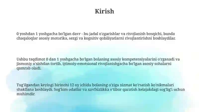 Ilk yoshdagi 0-1 yoshli bolaning umumiy kompetensiyalari 3