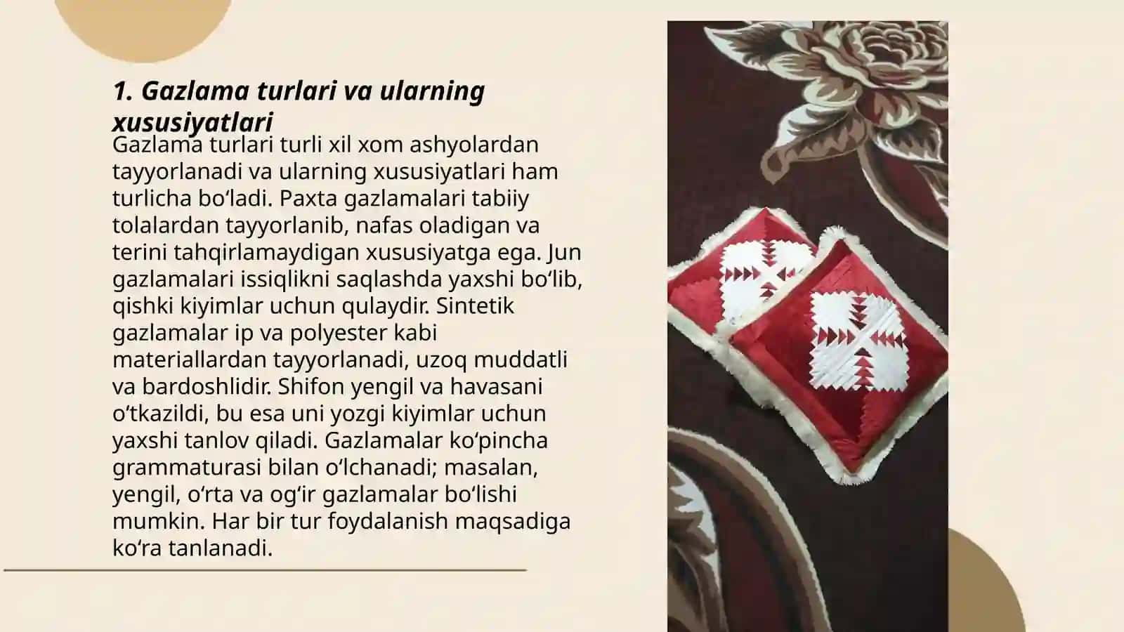Gazlama va ip turlari bilan ishlash darslarining mazmuni 3