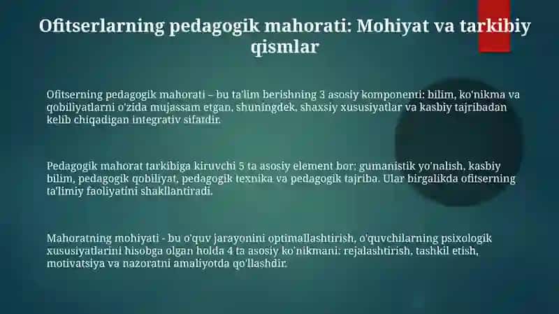 Ofitserlarning pedagogik mahorati uning psixologik pedagogik tafakkuri 3