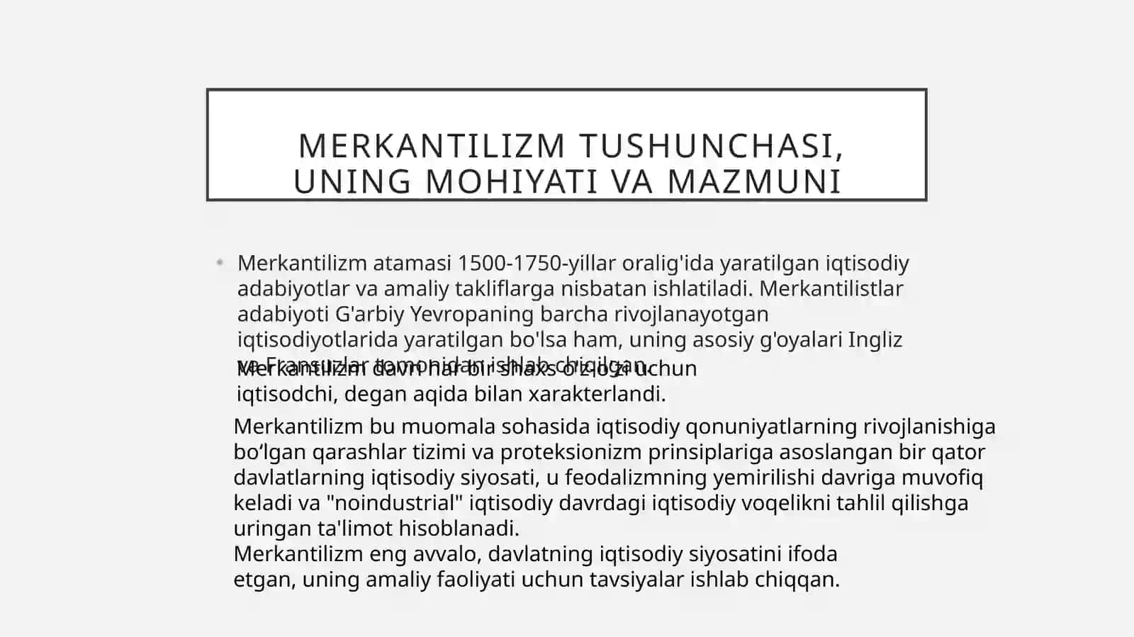 MERKANTILIZM IQTISODIY TA'LIMOTINING MOHYATI VA AHAMIYATI 3