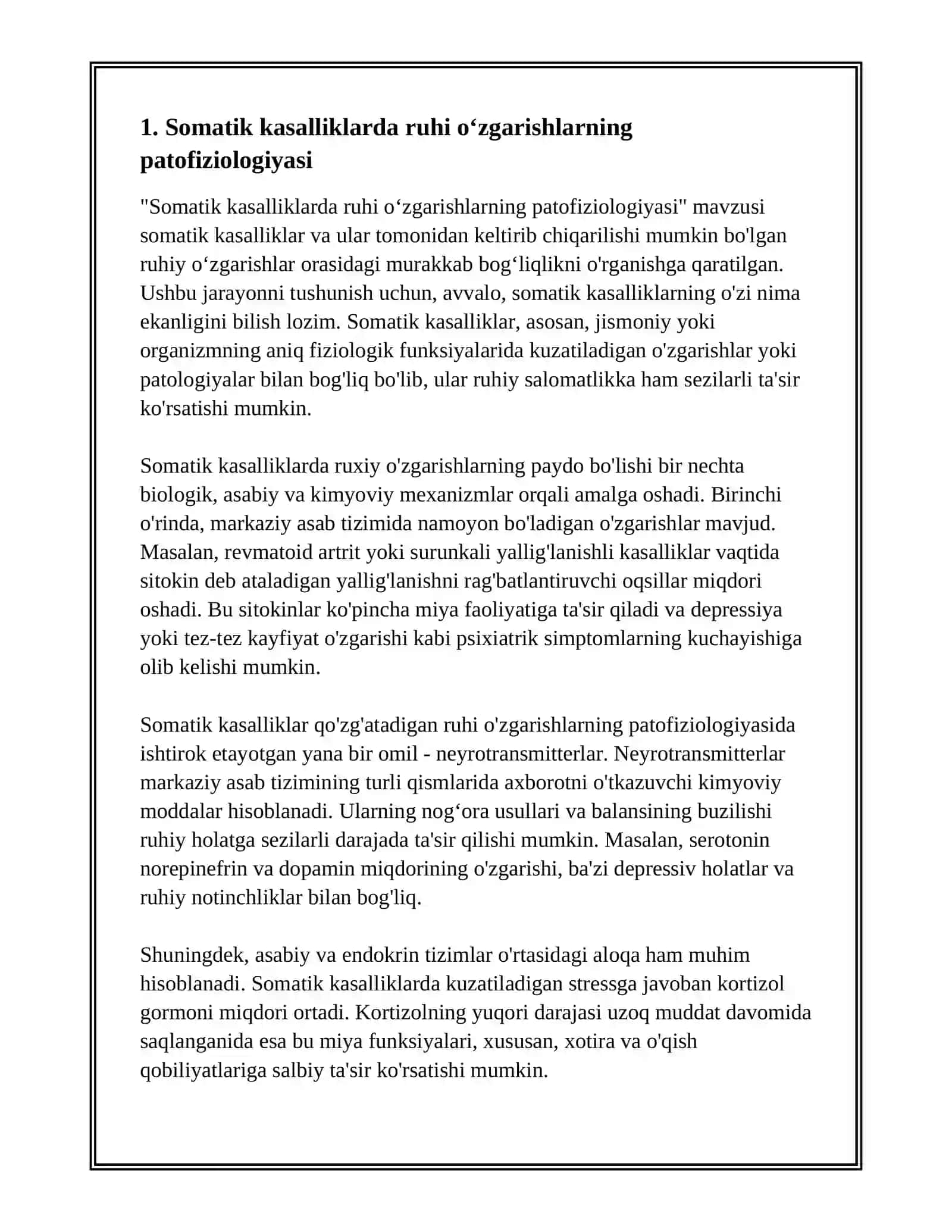 Somatik kasalliklarda ruhi oʻzgarishlarning patofiziologiyasi 3