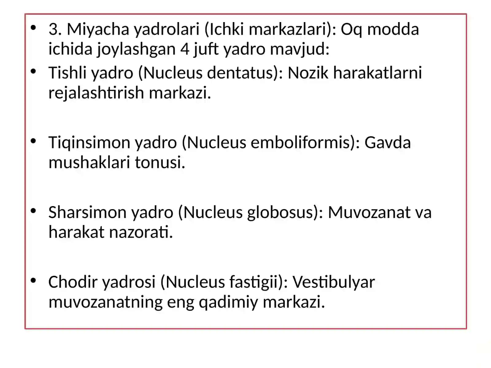 MIYACHA ANATOMIYASI, MARKAZLARI VA VAZIFALARI 3