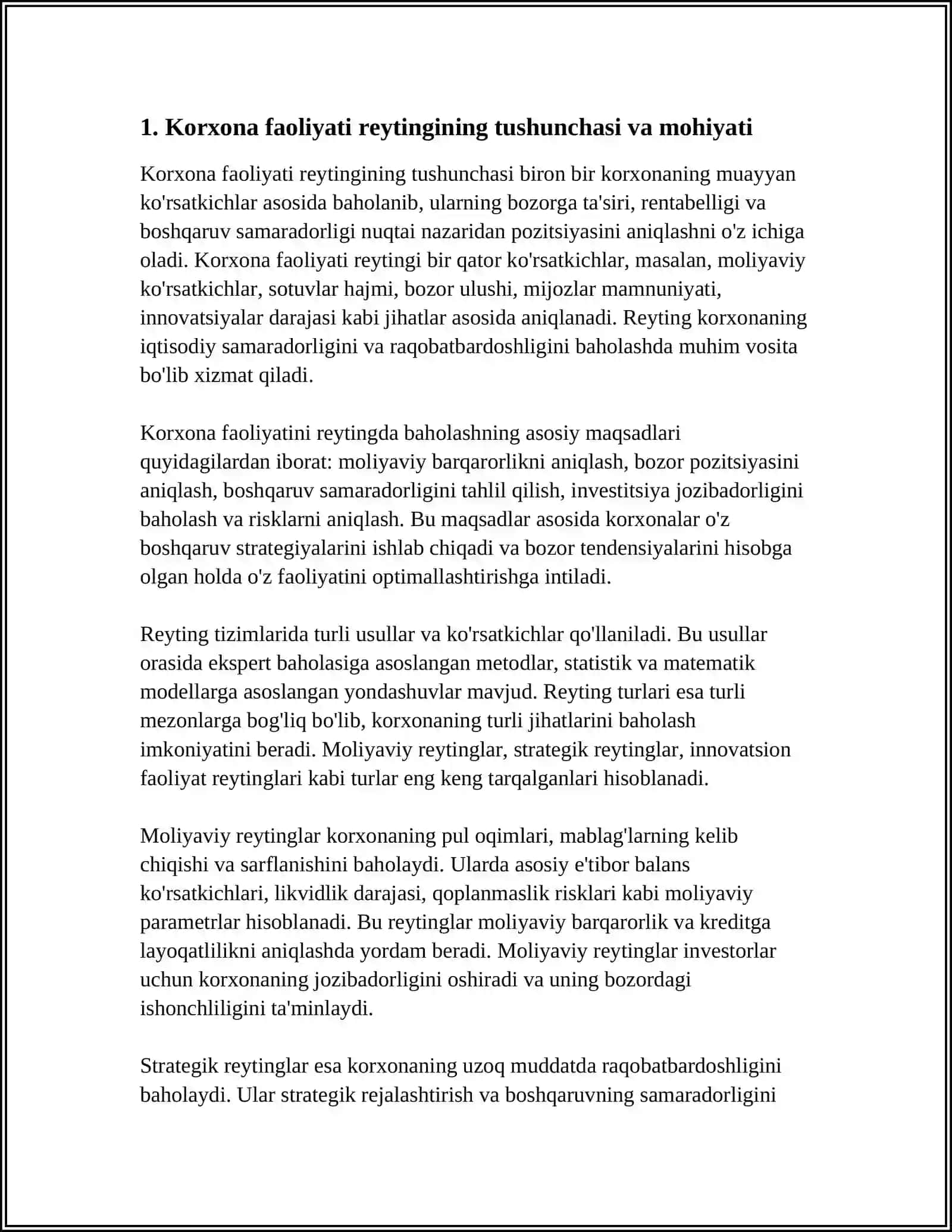 Korxona faoliyati reytingining tushunchasi va mohiyati 3