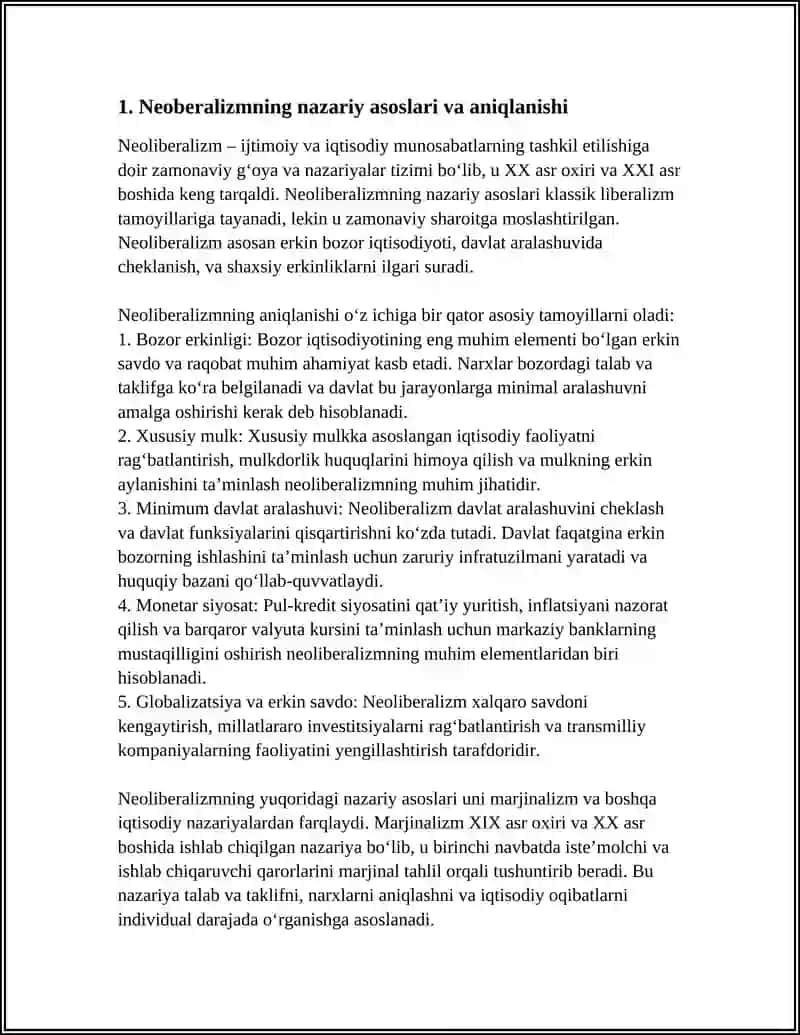 NEOBERALIZM IQTISODIY TALIMOTI VA UNI MARJIBALIZMDAN FARQI 3
