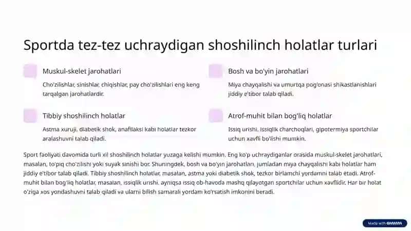 Sport jarohati.Sportda shoshilinch holat.Birlamchi yordam koʻrsatish. 3