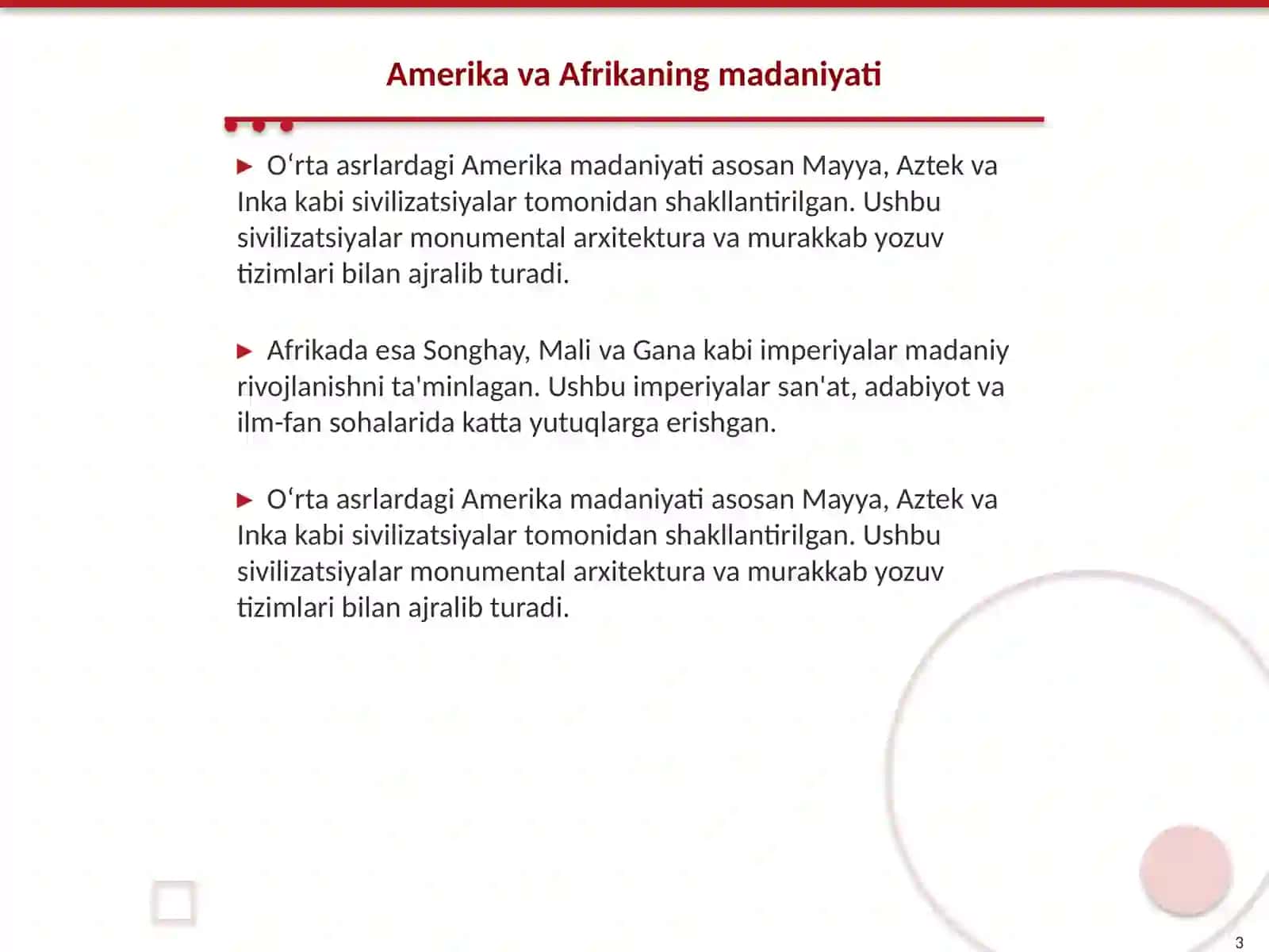 Oʻrta asrlardagi Amerika va Oʻrta asrlardagi Afrikaning oʻxshash va farqli taraflari 3