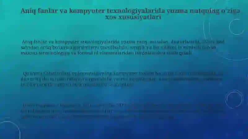 Aniq fanlar va kompyuter texnologiyalari sohalarida yozma va oĝzaki nutqning öziga xosligi 3