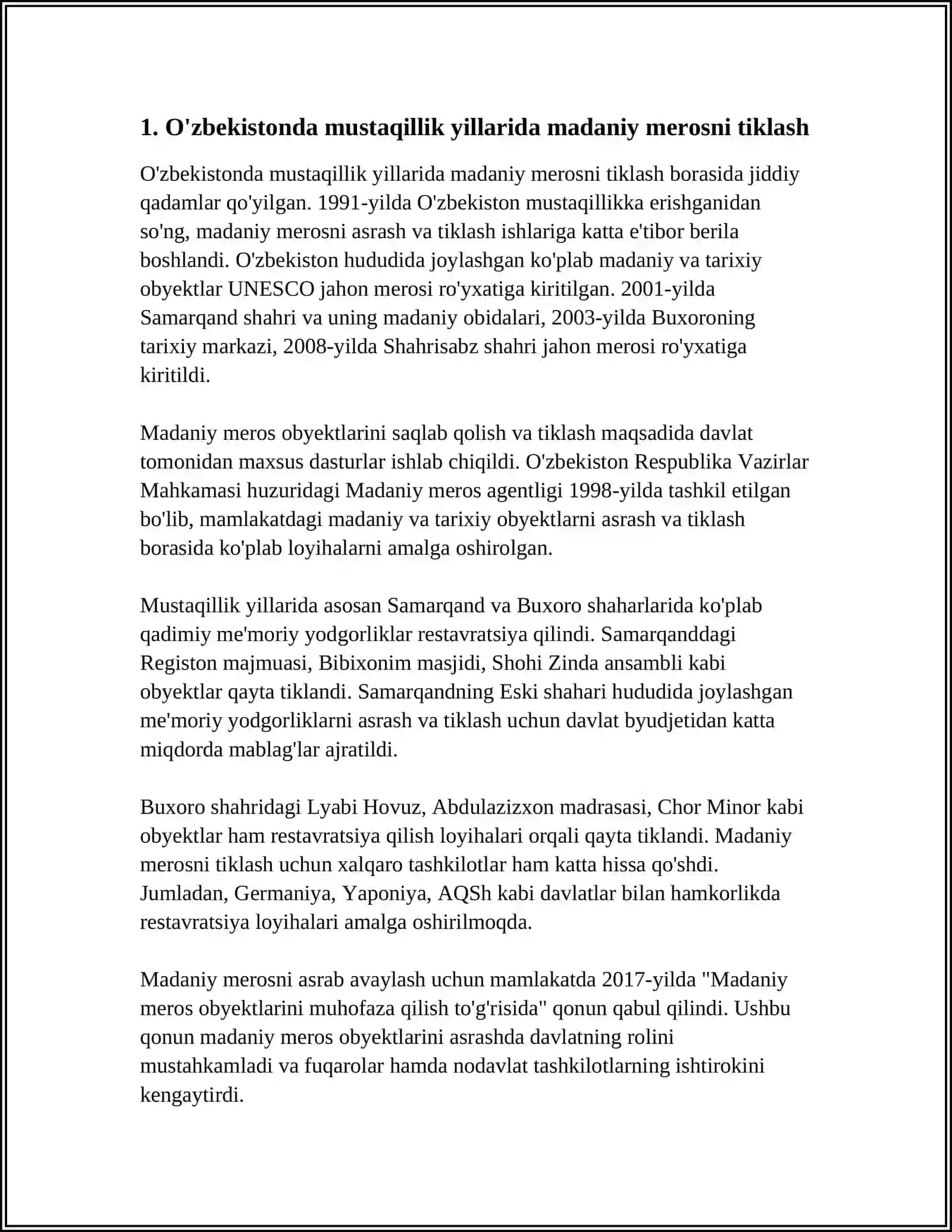 MUSTAQILLIK YILLARIDA O'ZBEKISTONDAGI MA'NAVIY VA MADANIY TARAQQIYOT 3