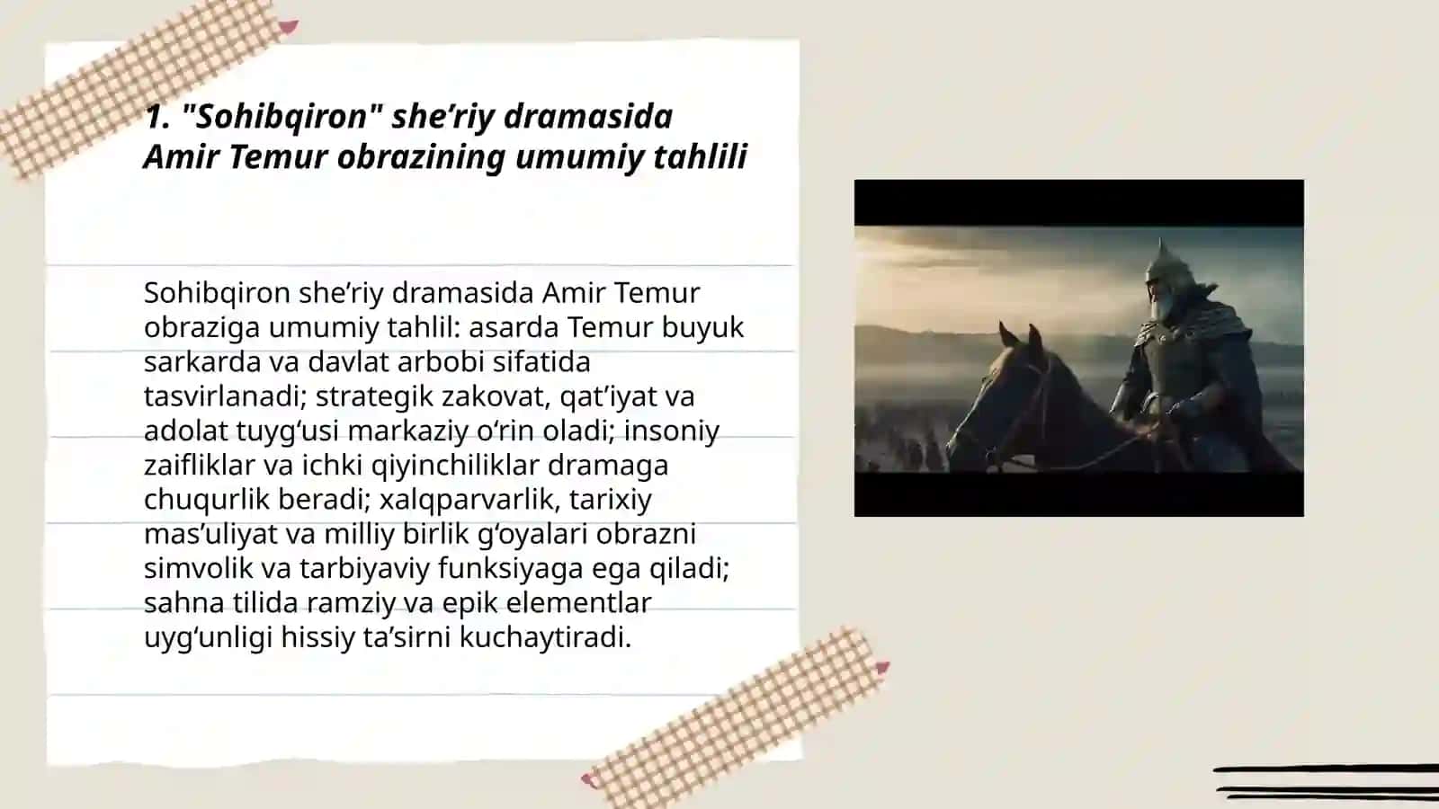 Sohibqiron she’riy dramasida Amir Temur obrazi 3