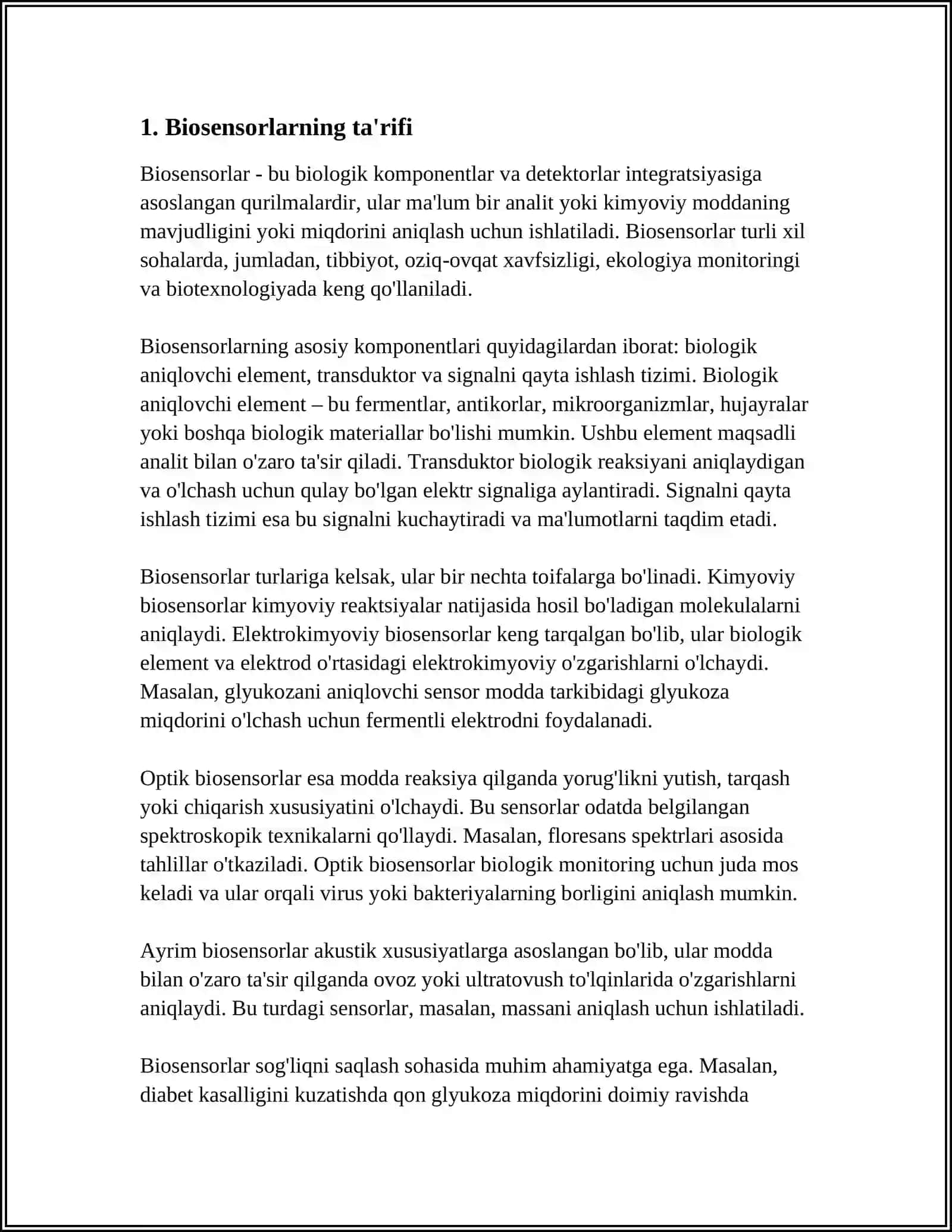 BIOSENSORLAR ULARNING AFZALLIK VA KAMCHILIKLARI 3
