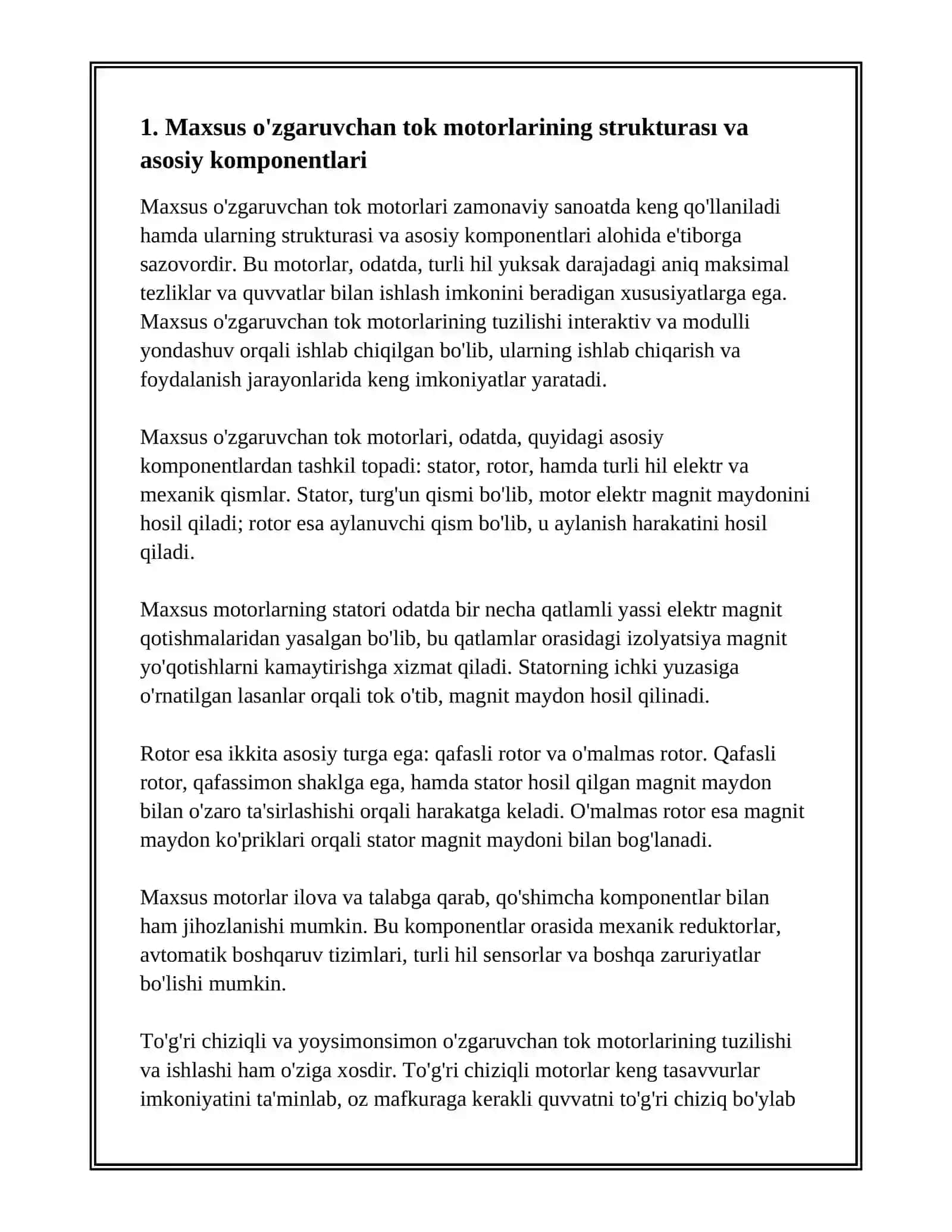 MAXSUS O'ZGARUVCHAN TOK MOTORLARI VA ULARNING TUZILISHI BILAN TANISHISH 3