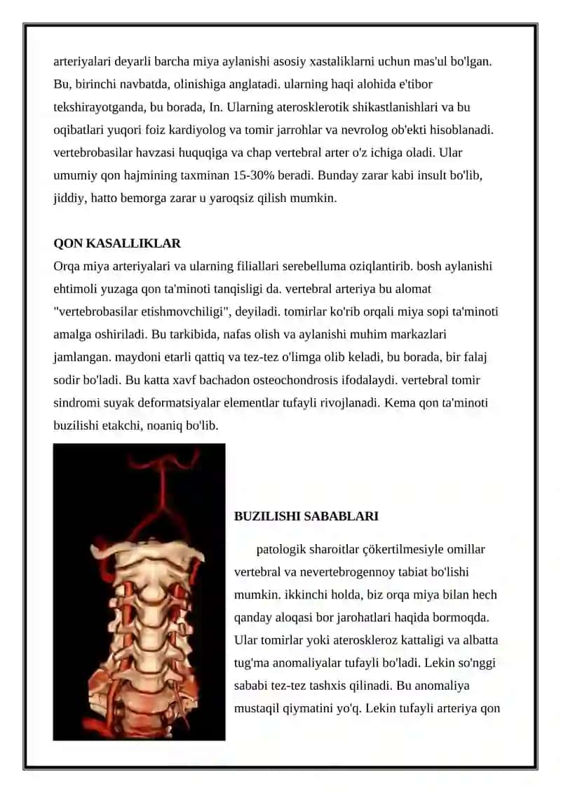 Orqa Miya Arteriyalari. Vertebral Tomir Sindromi: Alomatlar, Tashxis, Davolash 3