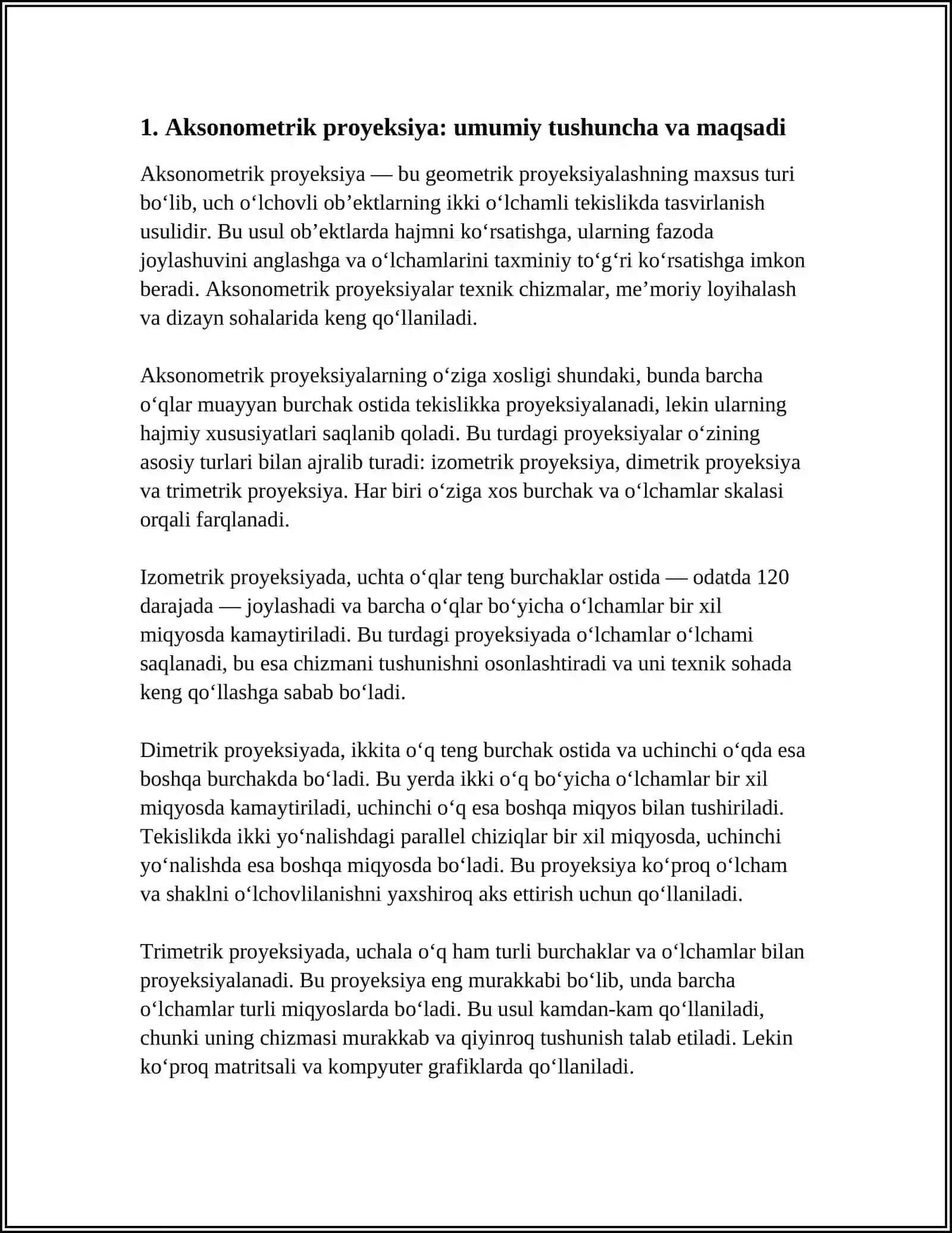 AKSONOMETRIK PROYEKSIYALAR HAQIDA UMUMIY TUSHUNCHA 3