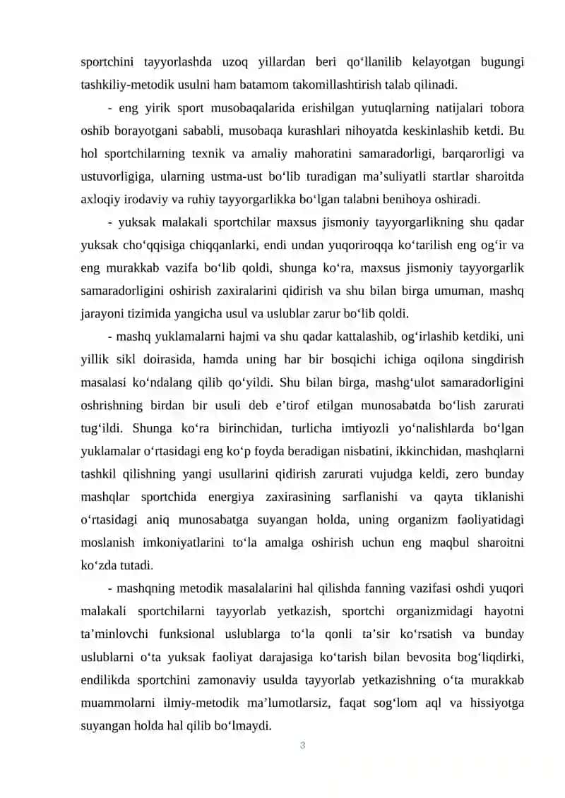 Sport mashg’ulotlari sportchilarni tayyorlashning eng muhum tarkibiy qismi va asosiy shakli sifatida 3