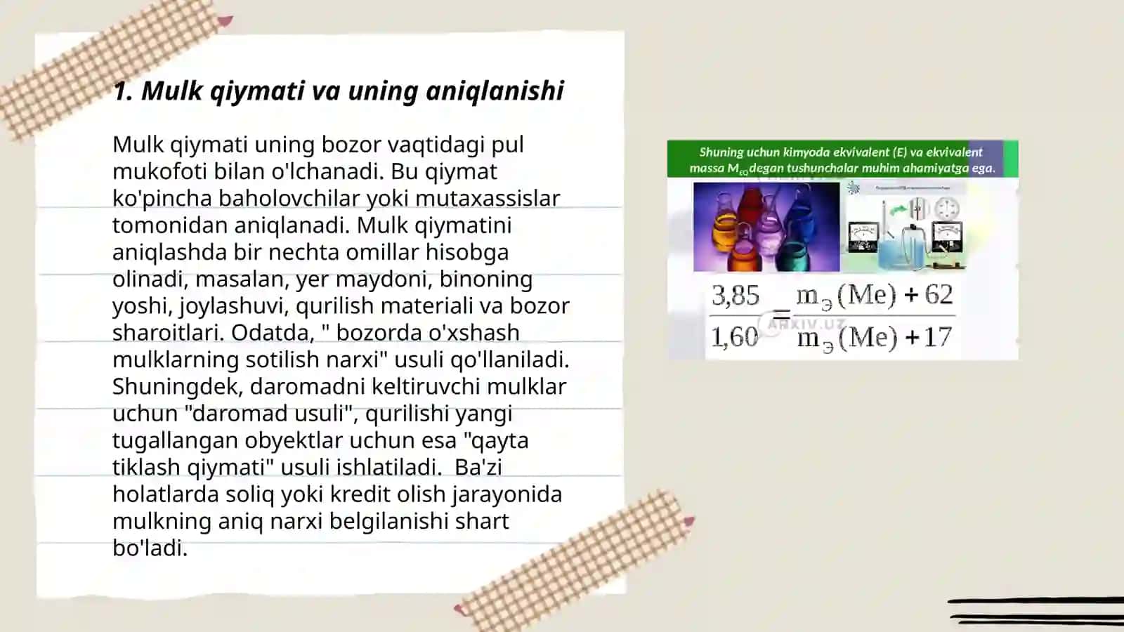 Mulk qiymati va Narxning oʻzaro ekvivalent bogʻliqligi 3